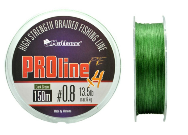 Плетеный шнур Mottomo ProLine PEx4 # 1 16lb 7кг 0,165мм 150м #Темно-зеленый (Dark Green)