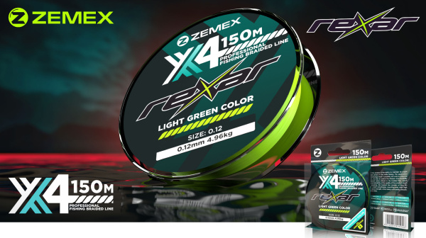 Плетеный шнур Zemex Rexar X4 # 1,2 18lb 8,2кг 0,18мм 150м #Светло-зеленый (Light Green)