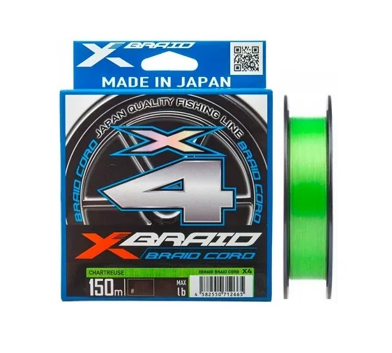 Плетеный шнур YGK X-Braid Braid Cord X4 # 0,6 12lb 5,4кг 0,128мм 150м #Зеленый (Green)