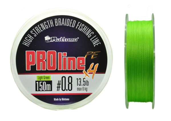 Плетеный шнур Mottomo ProLine PEx4 # 1 16lb 7кг 0,165мм 150м #Светло-зеленый (Light Green)