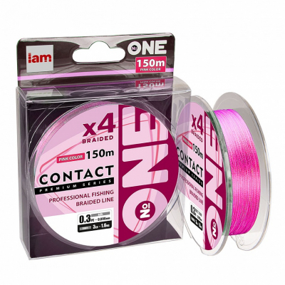 Плетеный шнур №One Contact # 0,3 3lb 1,6кг 0,09мм 150м #Розовый (Pink)