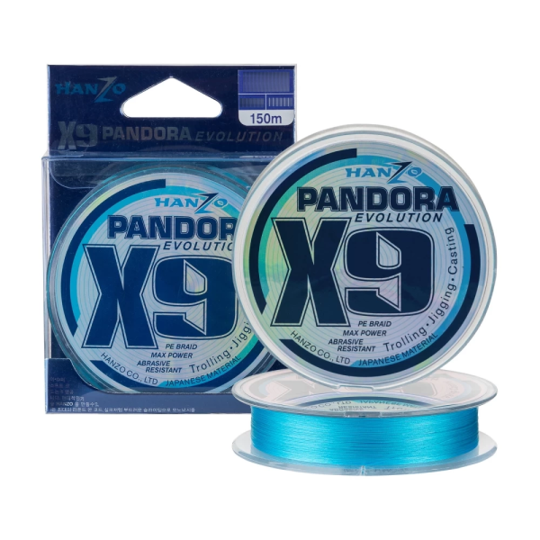 Плетеный шнур Hanzo Pandora Evolution X9 # 0,6 16lb 7,4кг 0,13мм 150м #Синий (Blue)