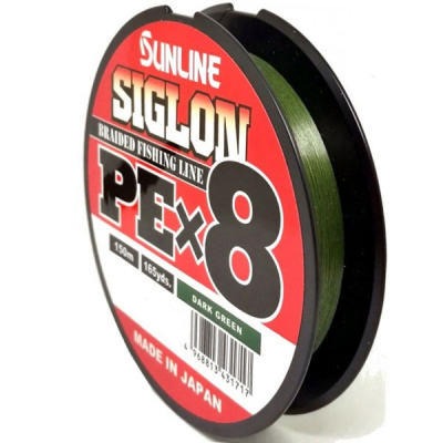 Плетеный шнур Sunline SIGLON PE×8 # 0,3 5lb 2,1кг 0,094мм 150м #Темно-зеленый (Dark Green)