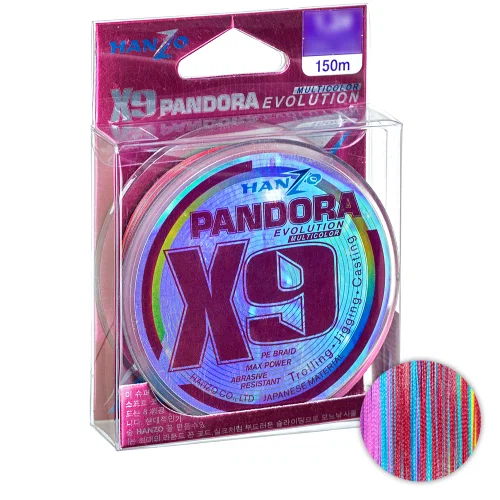 Плетеный шнур Hanzo Pandora Evolution X9 # 0,4 12lb 5,4кг 0,1мм 150м #Мультиколор (Multicolor)
