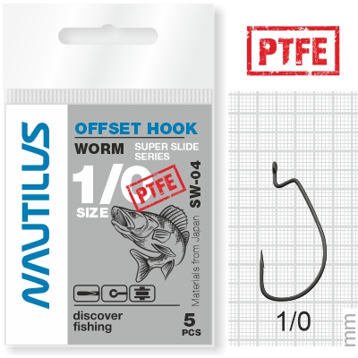 Крючок Офсетный Nautilus Offset Super Slide Series Worm SS-04PTFE №1/0 5шт