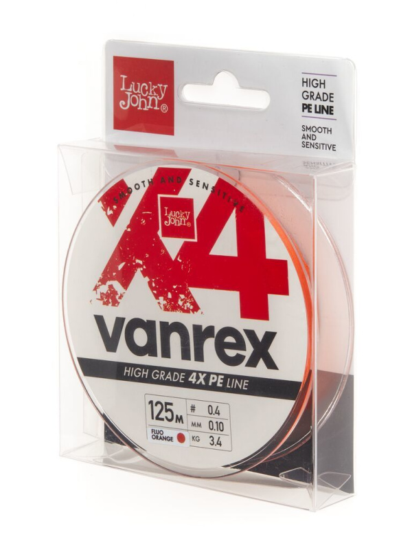 Плетеный шнур Lucky John Vanrex X4 # 0,4 8lb 3,4кг 0,1мм 125м #Оранжевый (Orange)