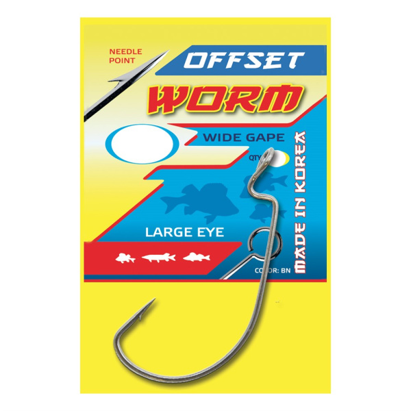 Крючок Офсетный F-Fishing Wide Range Worm Big Eye №1 9шт