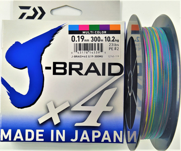 Плетеный шнур Daiwa J-Braid X4E #  8,4lb 8,4кг 0,17мм 300м #Мультиколор (Multicolor)