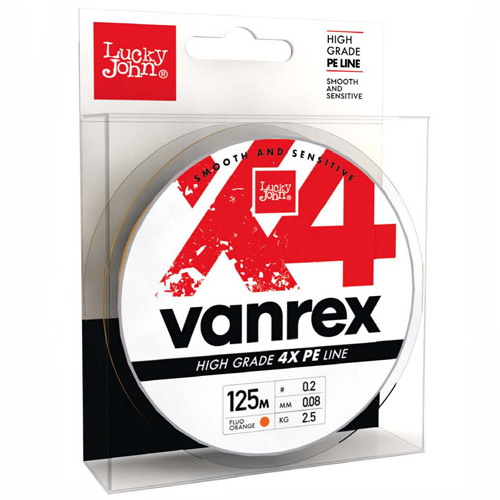 Плетеный шнур Lucky John Vanrex X4 # 1 16lb 7,3кг 0,17мм 125м #Оранжевый (Orange)