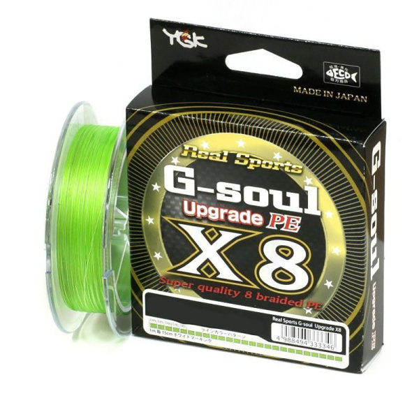 Плетеный шнур YGK Real Sports G-Soul Upgrade X8 # 1,5 16lb 13,6кг 0,205мм 150м #Зеленый (Green)