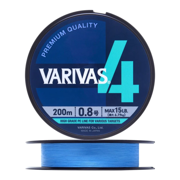 Плетеный шнур Varivas X4 # 1,5 25lb 11,32кг 0,205мм 200м #Голубой
