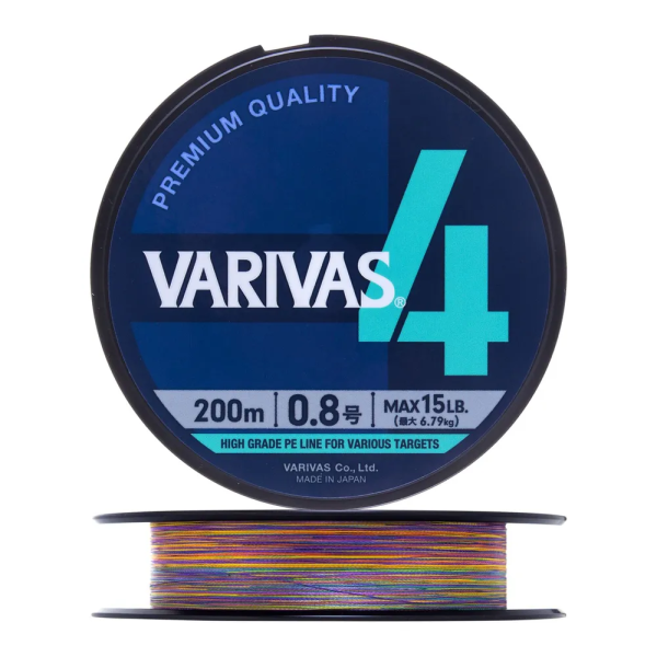 Плетеный шнур Varivas X4 # 1,5 25lb 11,32кг 0,205мм 200м #Мультиколор (Multicolor)